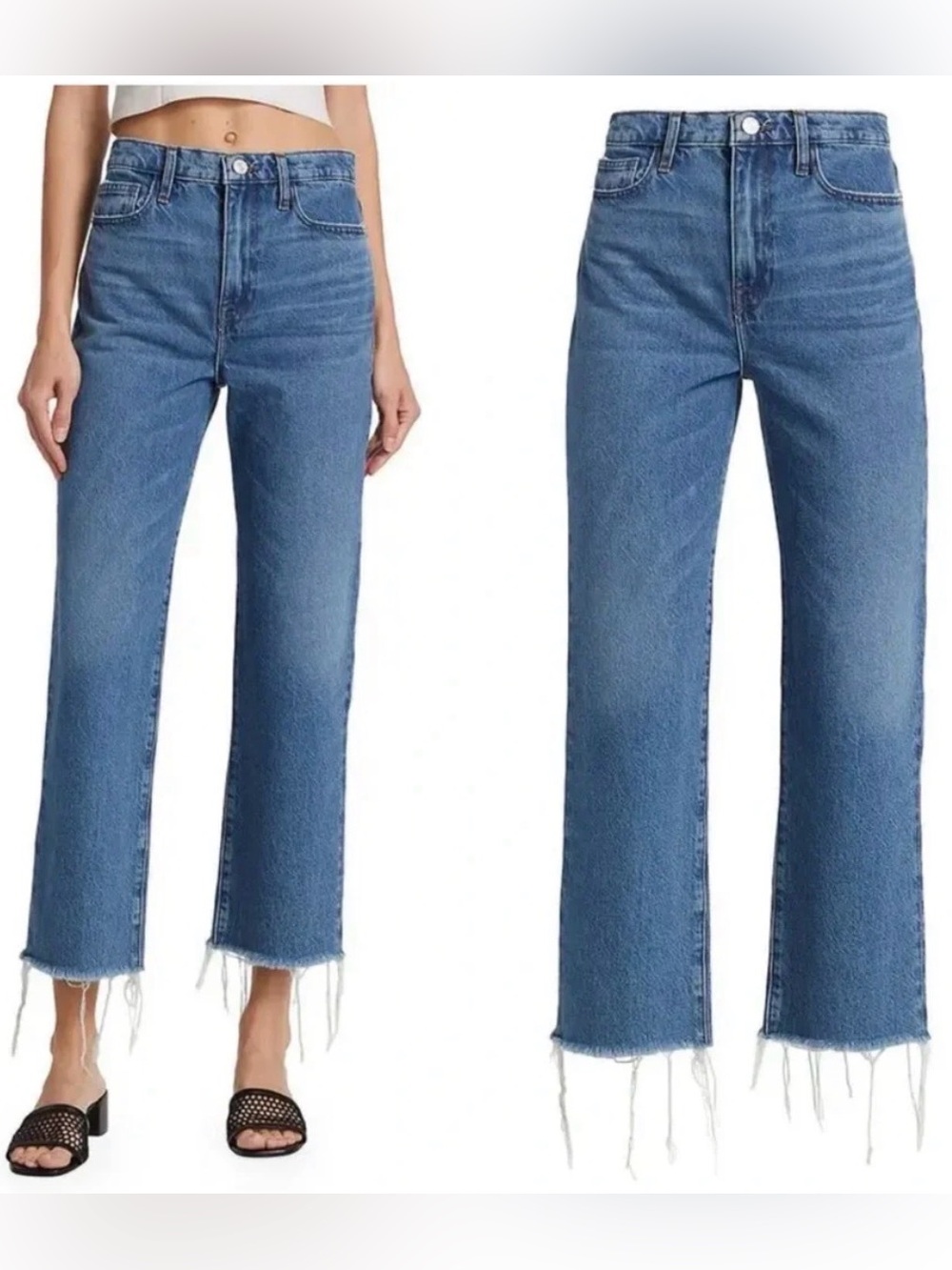 FRAME Le Jane Crop High Rise Straight Raw Hem Jeans Blue Size 34